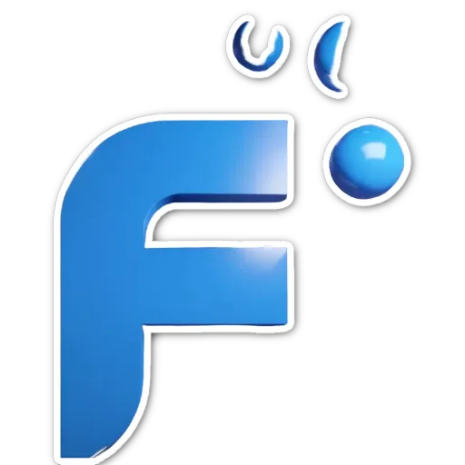 A blue sticker of a letter F on a black background.