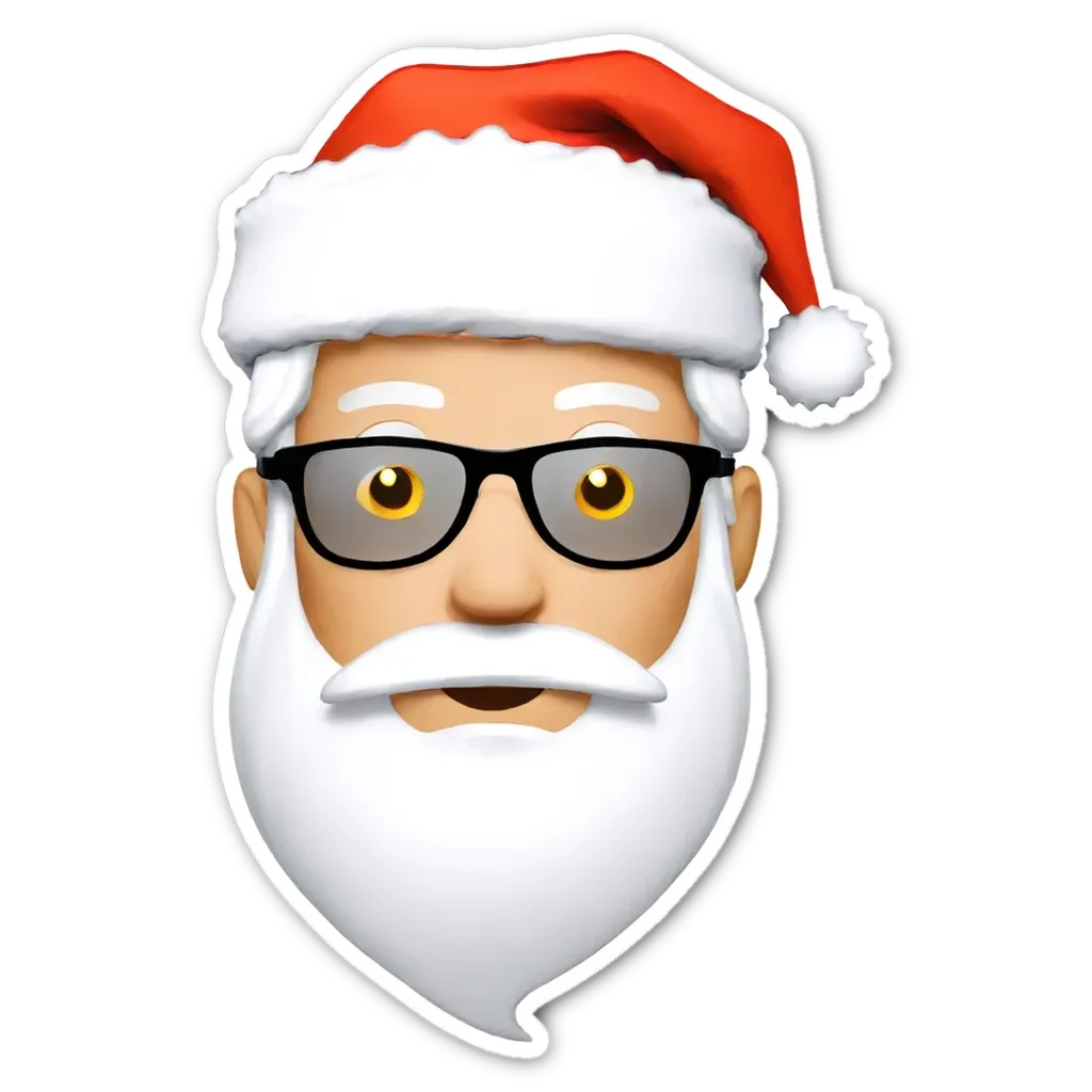 santa claus face with glasses and red hat.