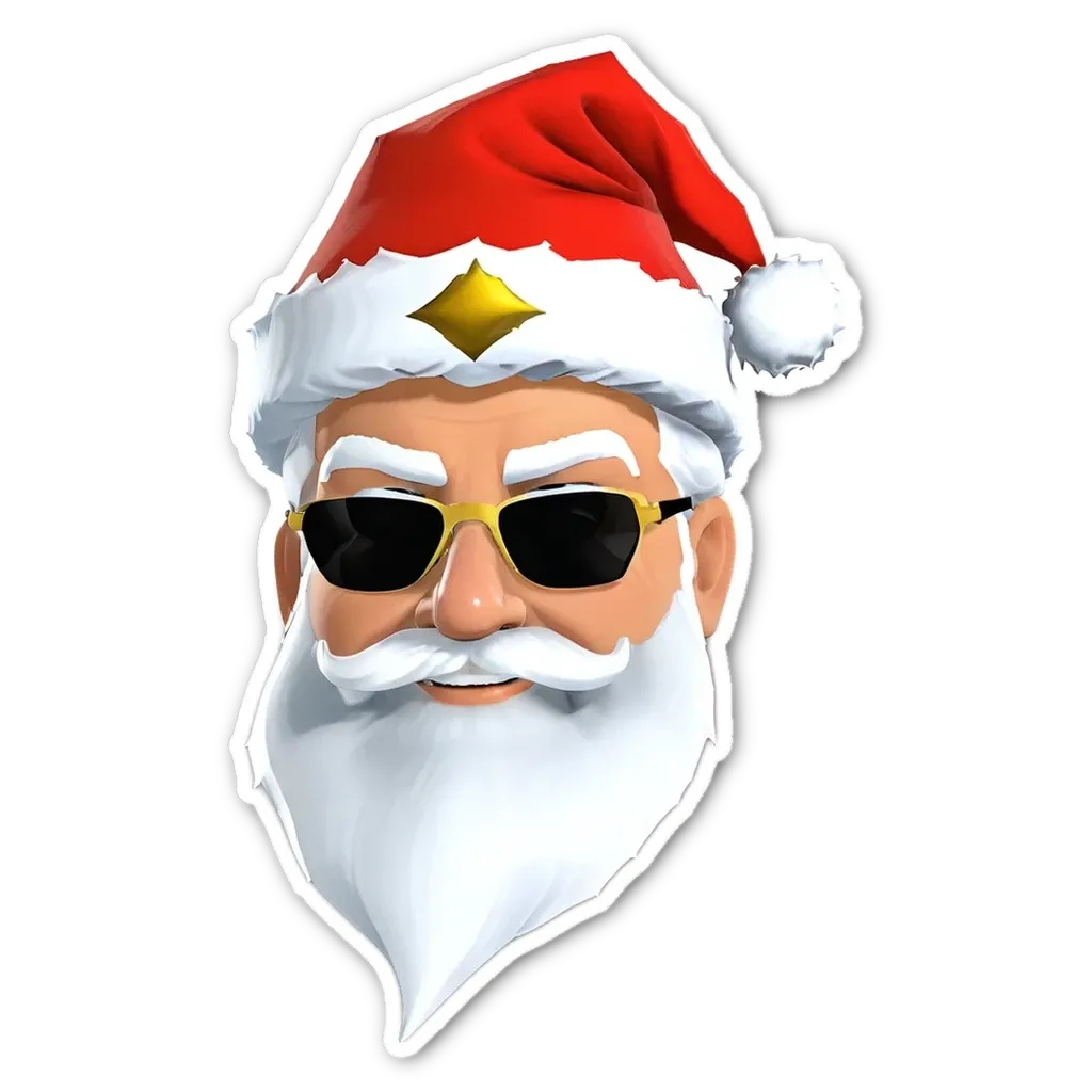 A Santa Claus with a big hat and sunglasses on.