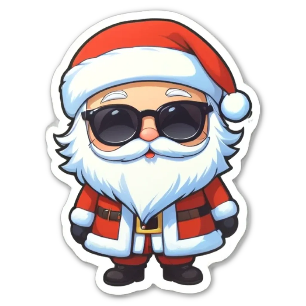 A Santa Claus with shades on and a red coat.