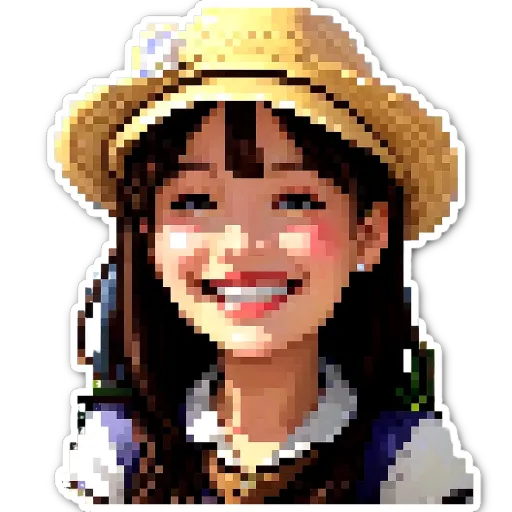 A girl wearing a straw hat is smiling.