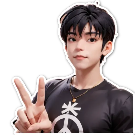 A black and white boy is holding up a peace sign.