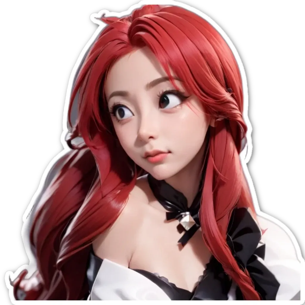 A sticker of a girl with red hair.