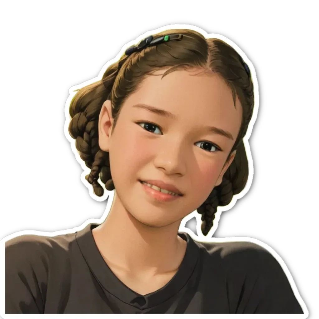 A girl with a black shirt and her hair in pig tails is smiling.