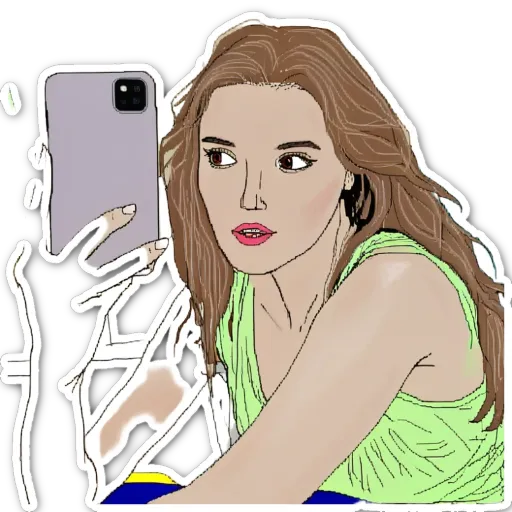 A girl is holding a cell phone up to her face, looking at the camera.