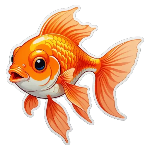 A sticker of an orange fish with a mouth that is open.