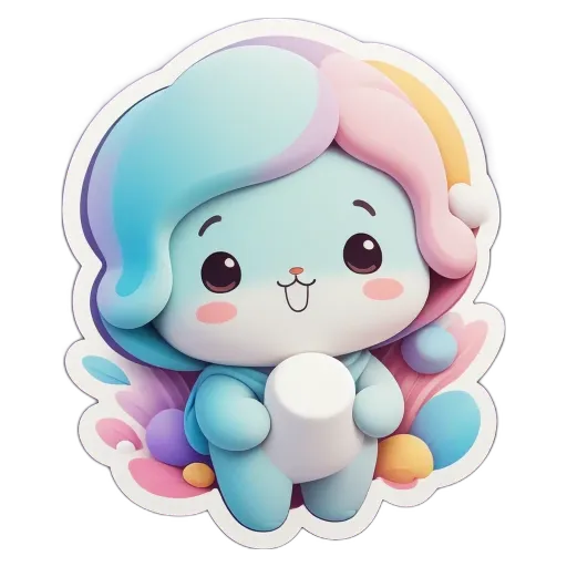 A colorful character that is a dog with a white face and blue hair.