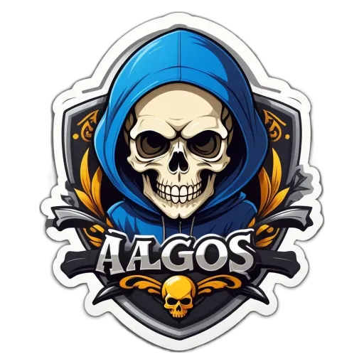 An AAGOS logo with a skull in blue hoodie.