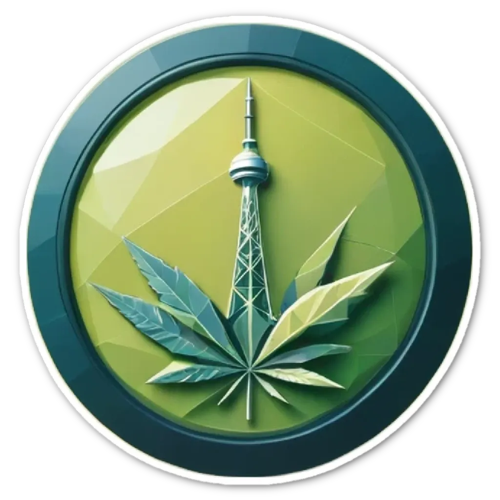 A sticker of a iphone with a leaf in the middle that says "marijuana".