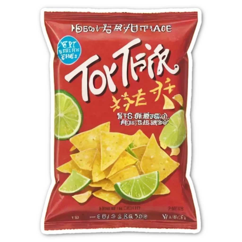 A bag of tortilla chips with lime on the side.