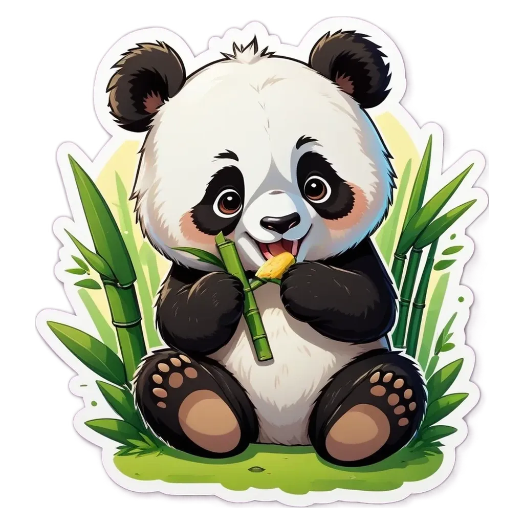 A panda bear eating a bamboo stick.