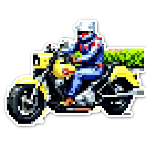 A sticker of a man on a motorcycle.