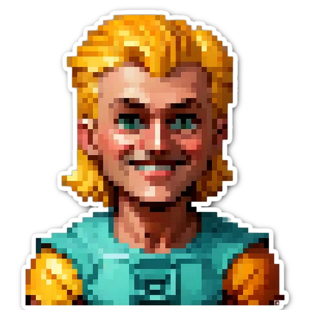 A man with a smile on his face that is pixelated.