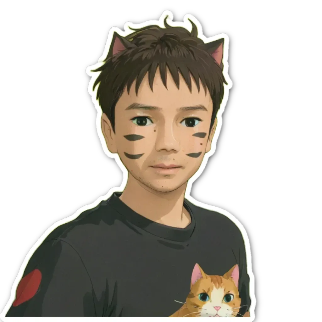 A boy with cat ears and a black shirt.