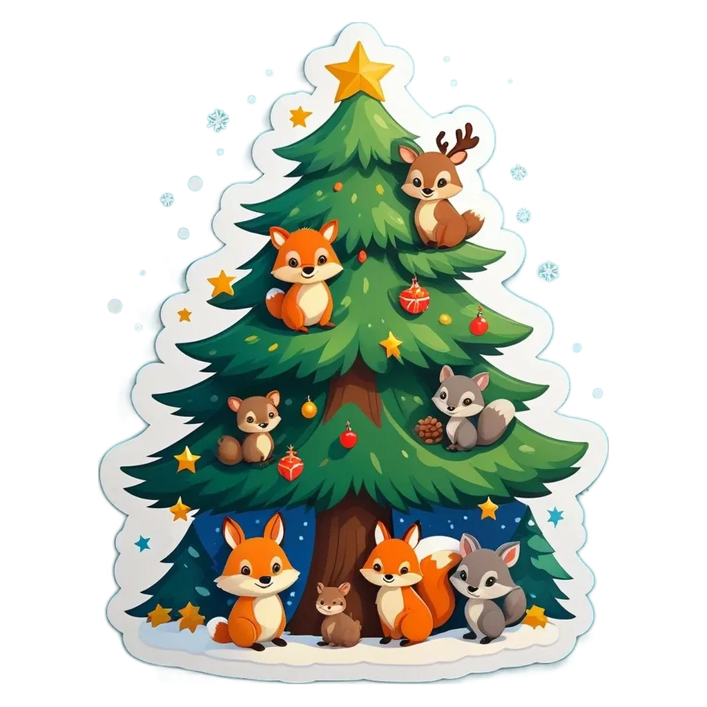 A family of animals Christmas tree.