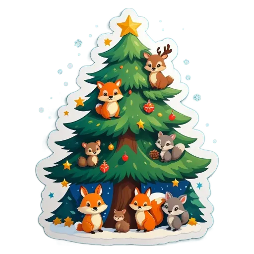 A family of animals Christmas tree.