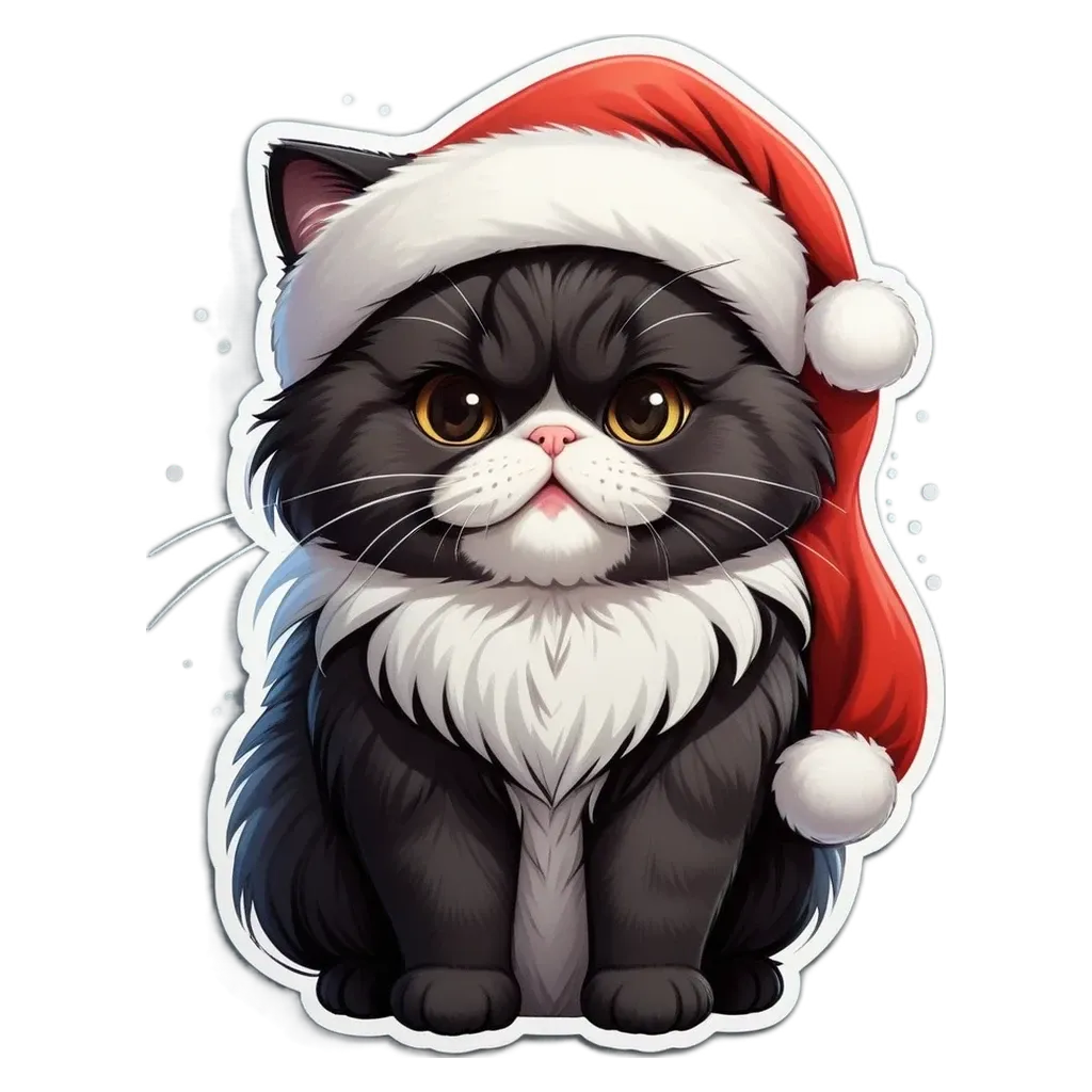 A black and white cat in a Santa hat.