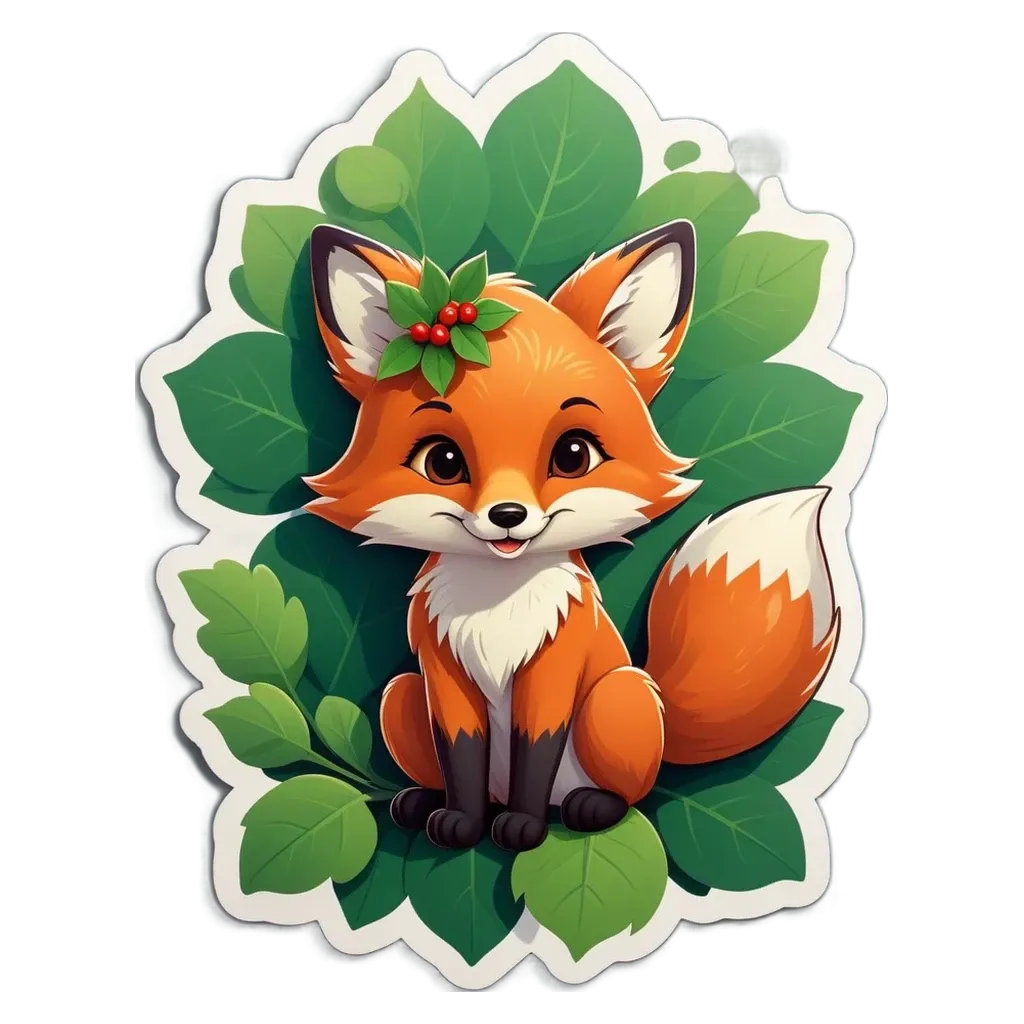 A cartoon image of a fox with a leafy background.