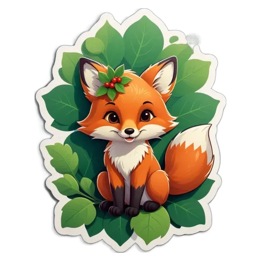 A cartoon image of a fox with a leafy background.