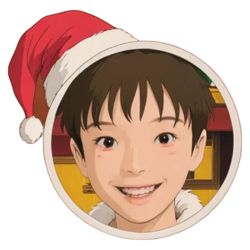 A boy wearing a santa hat his smiling.