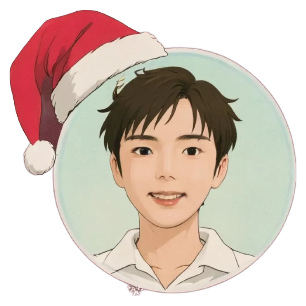 A cartoon picture of a boy wearing a santa hat.