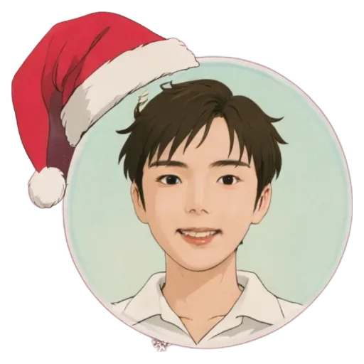 A cartoon picture of a boy wearing a santa hat.