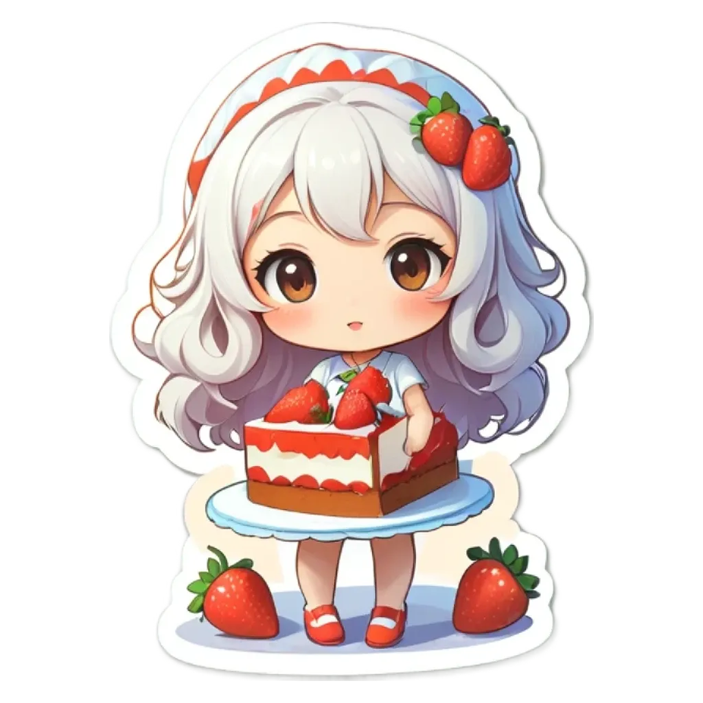 A girl holding a piece of cake with strawberries on it.