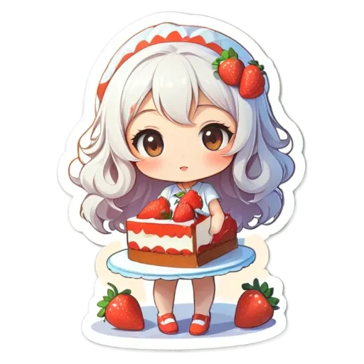 A girl holding a piece of cake with strawberries on it.