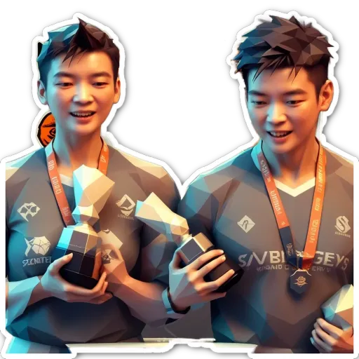A man holding two trophies is shown with a name tag.