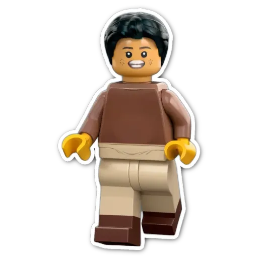 A sticker of a lego boy in brown.