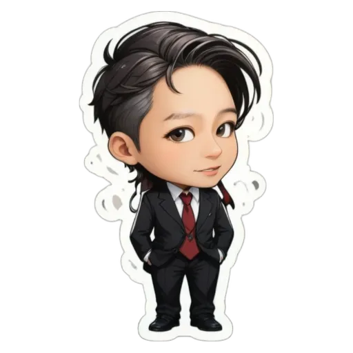 A boy is wearing a suit and tie sticker.