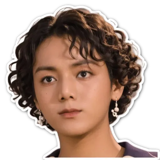 A white face sticker of a woman with curly hair.