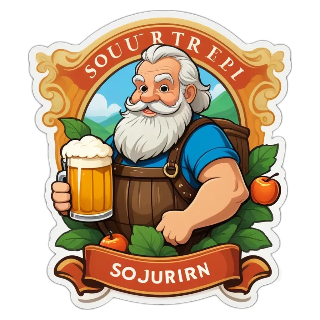 A cartoon depiction of a man with a beer and a sticker that reads Sogurtrp.