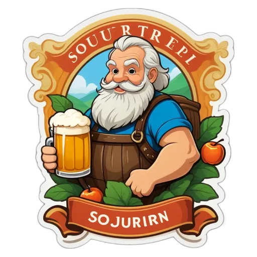 A cartoon depiction of a man with a beer and a sticker that reads Sogurtrp.