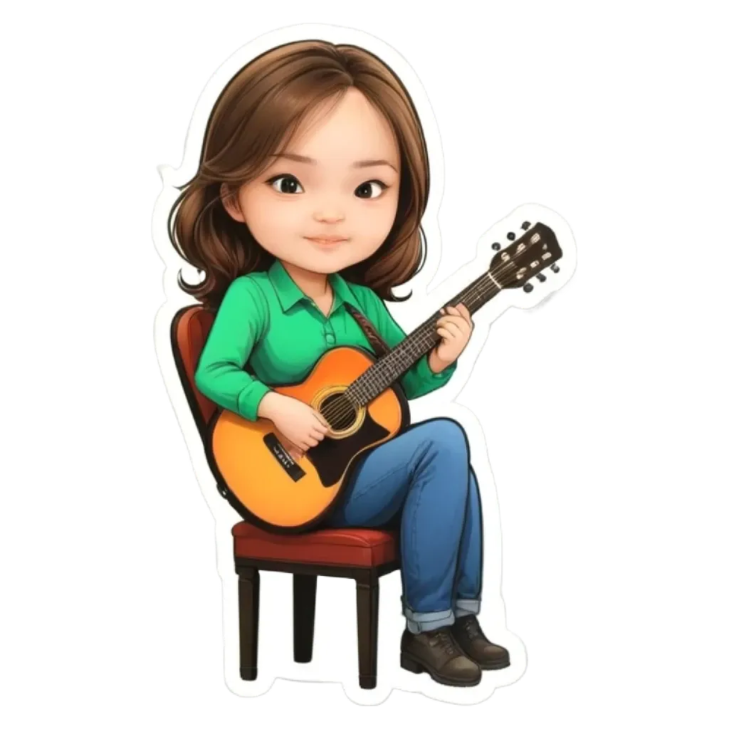 A girl playing the guitar is shown on a sticker.