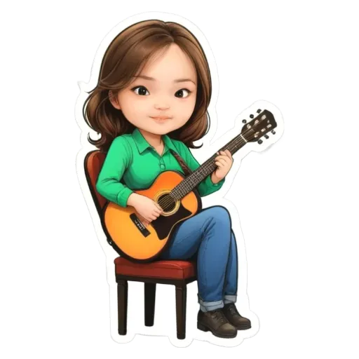 A girl playing the guitar is shown on a sticker.