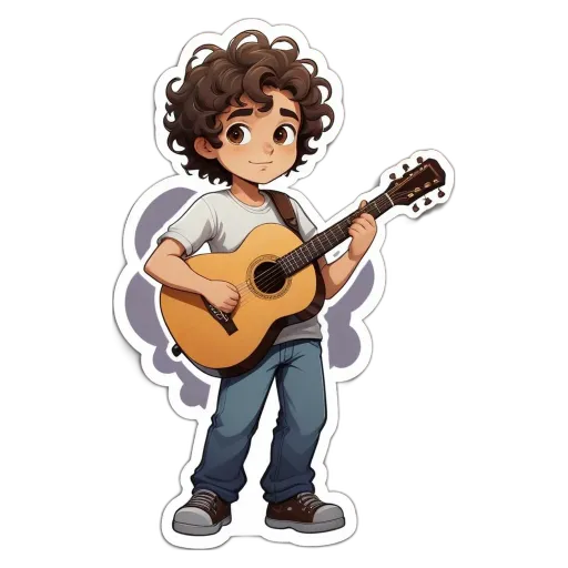 A boy playing the guitar in a cartoon style.