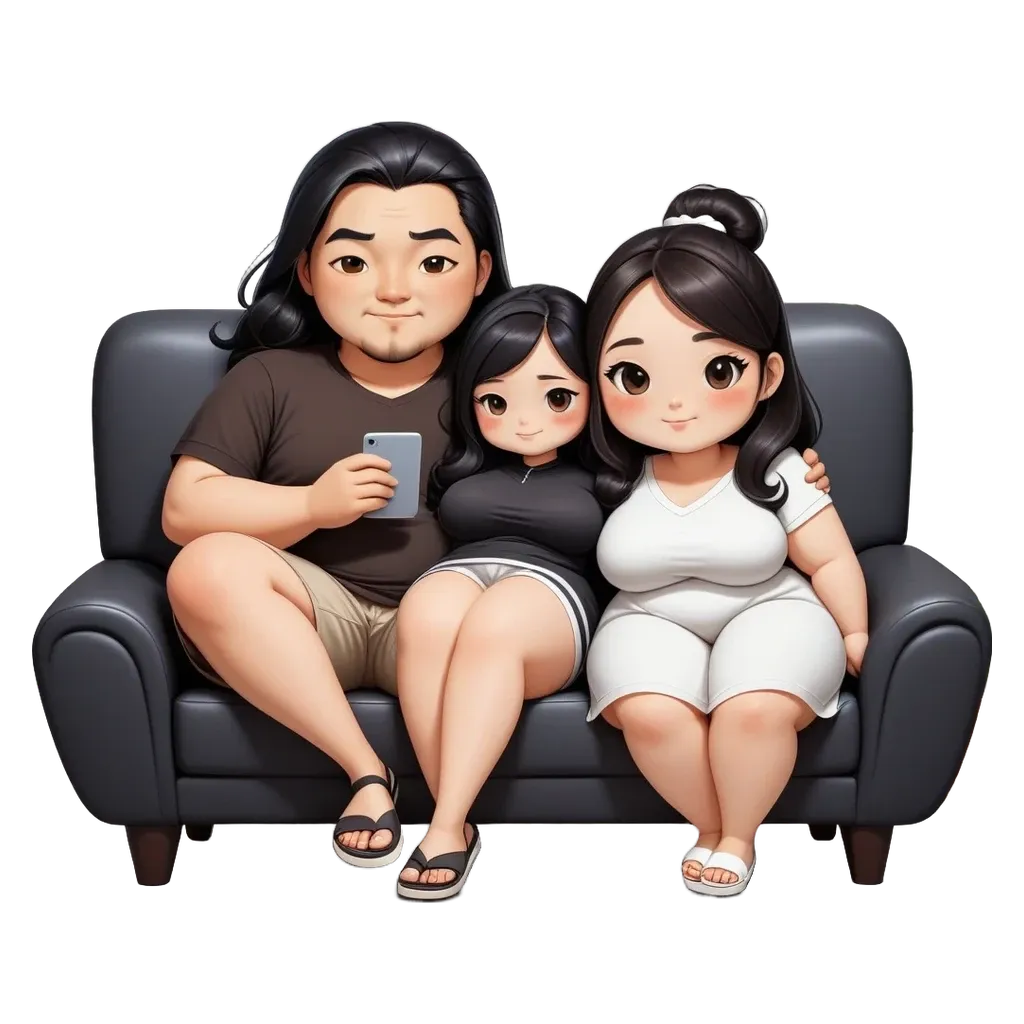 Three people sitting on a couch, one with a cell phone.