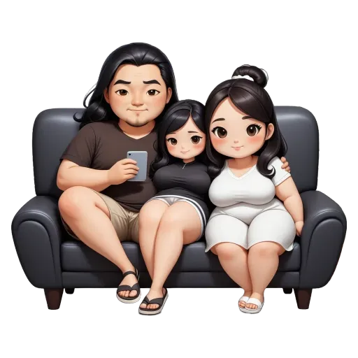 Three people sitting on a couch, one with a cell phone.