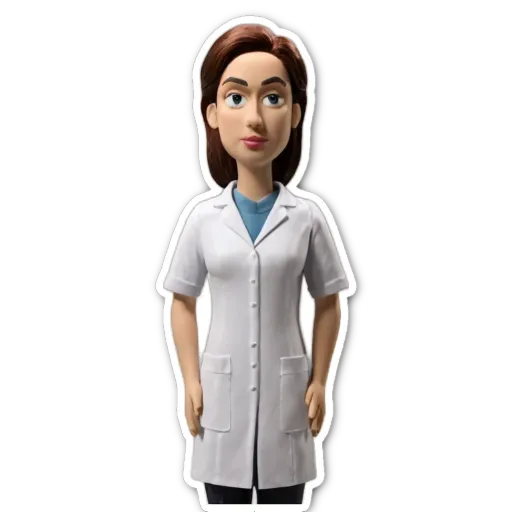 A sticker of a toy doctor that is all in white.