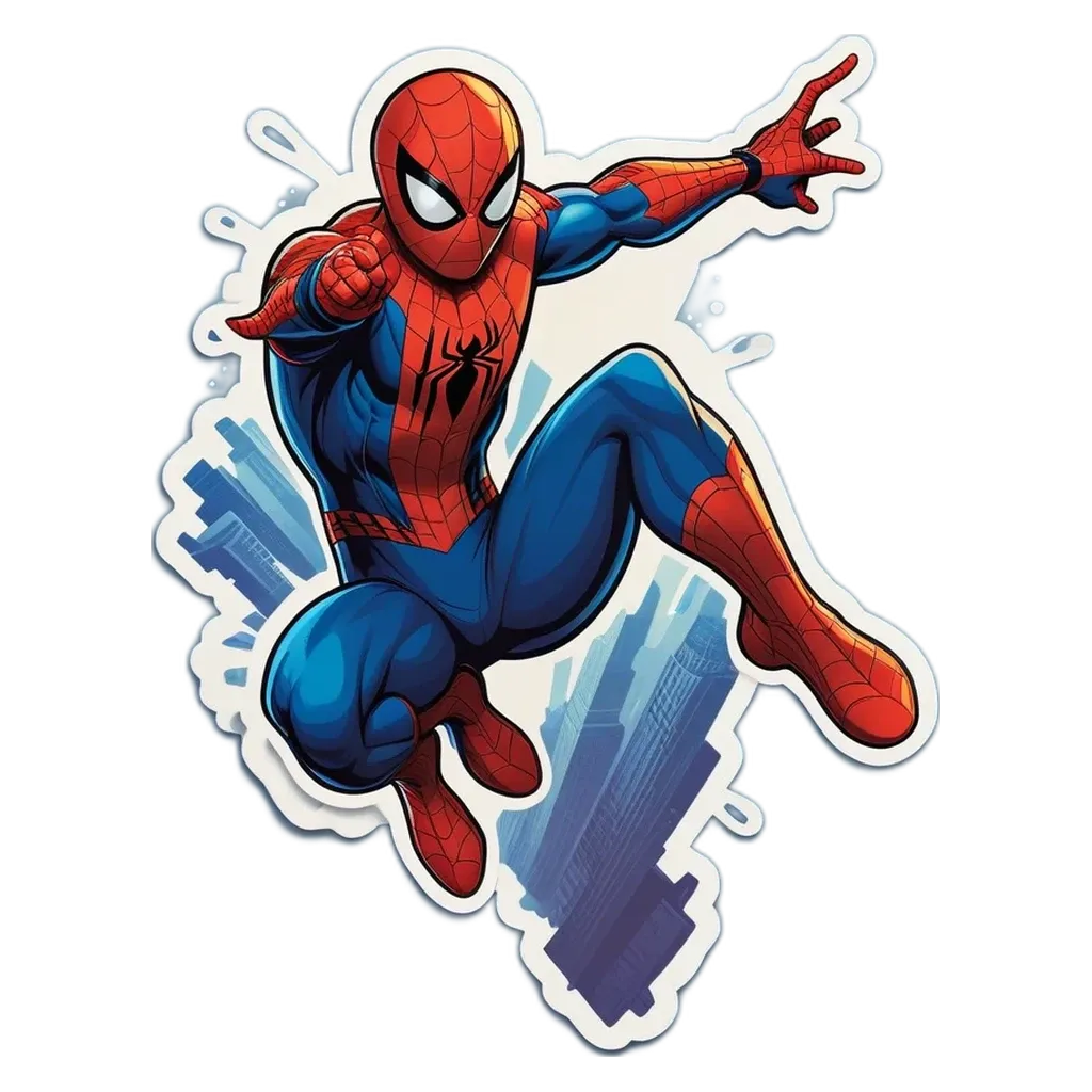 A cartoon picture of spiderman jumping in the air.