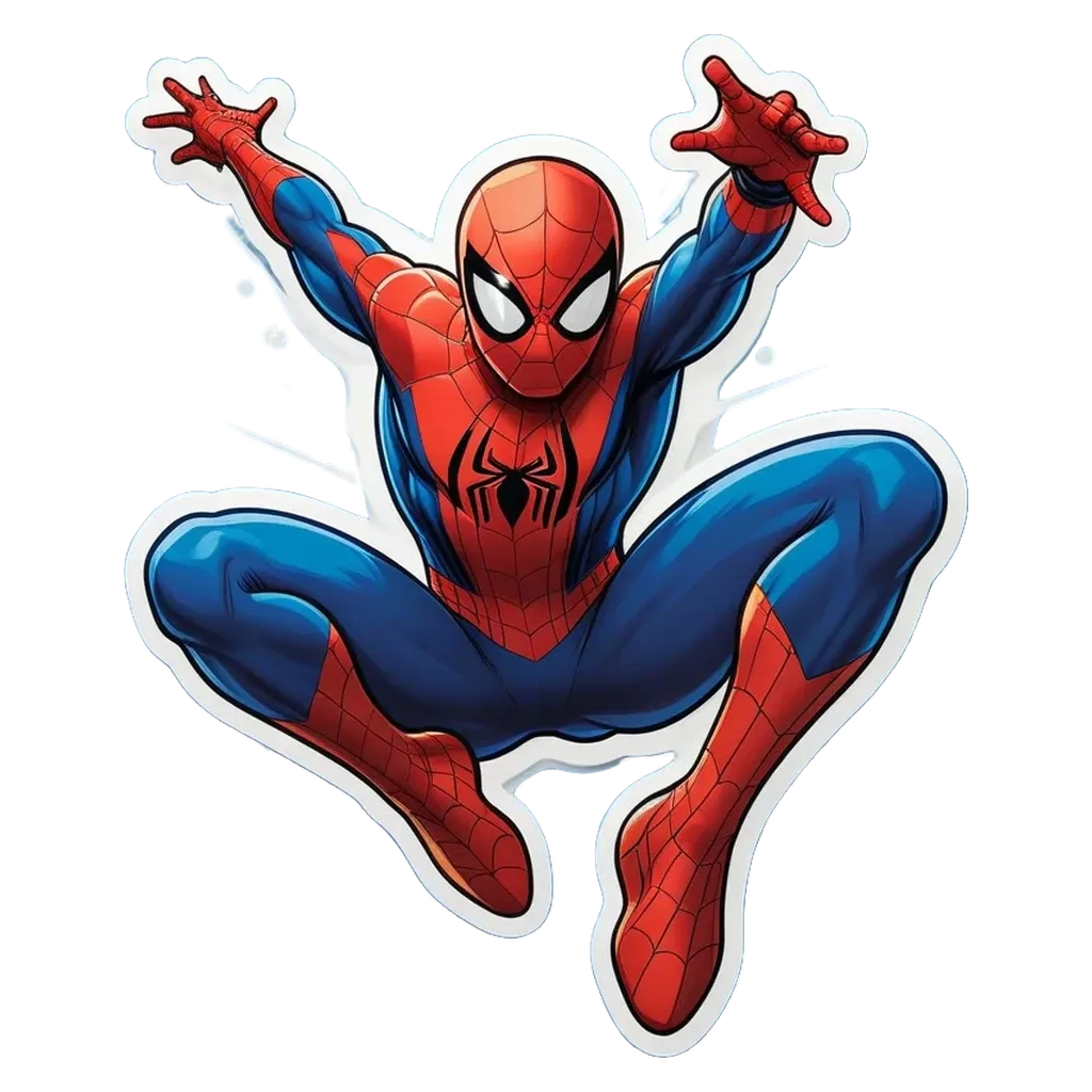 A cartoon image of spiderman jumping in the air.