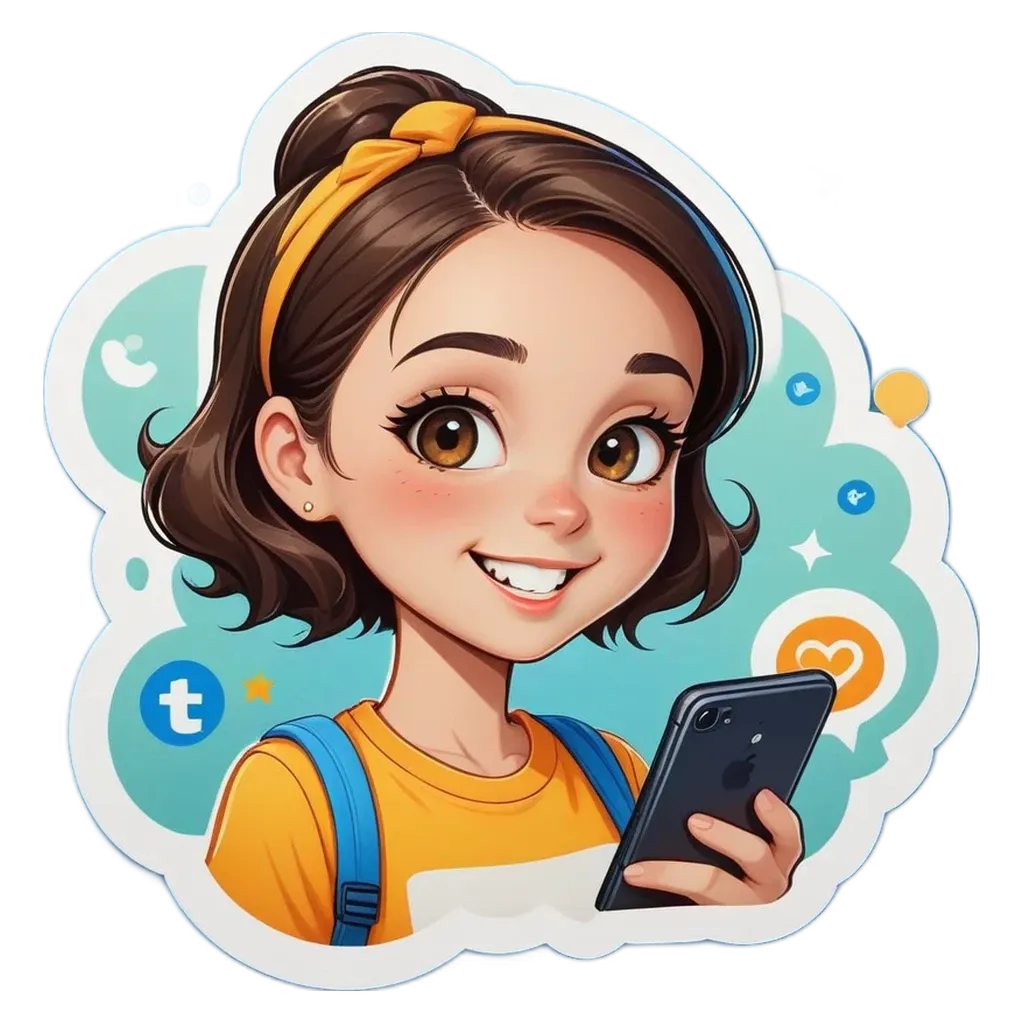 A cartoon girl using her phone.