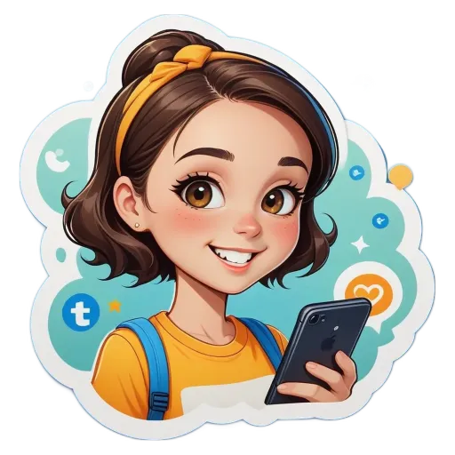 A cartoon girl using her phone.