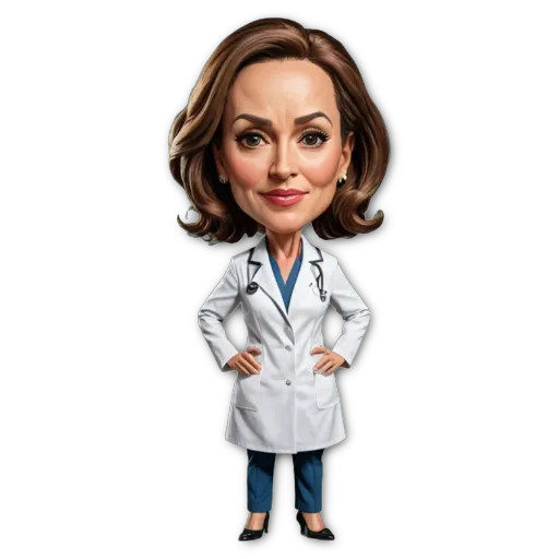 A cartoon or animated picture of a woman doctor.