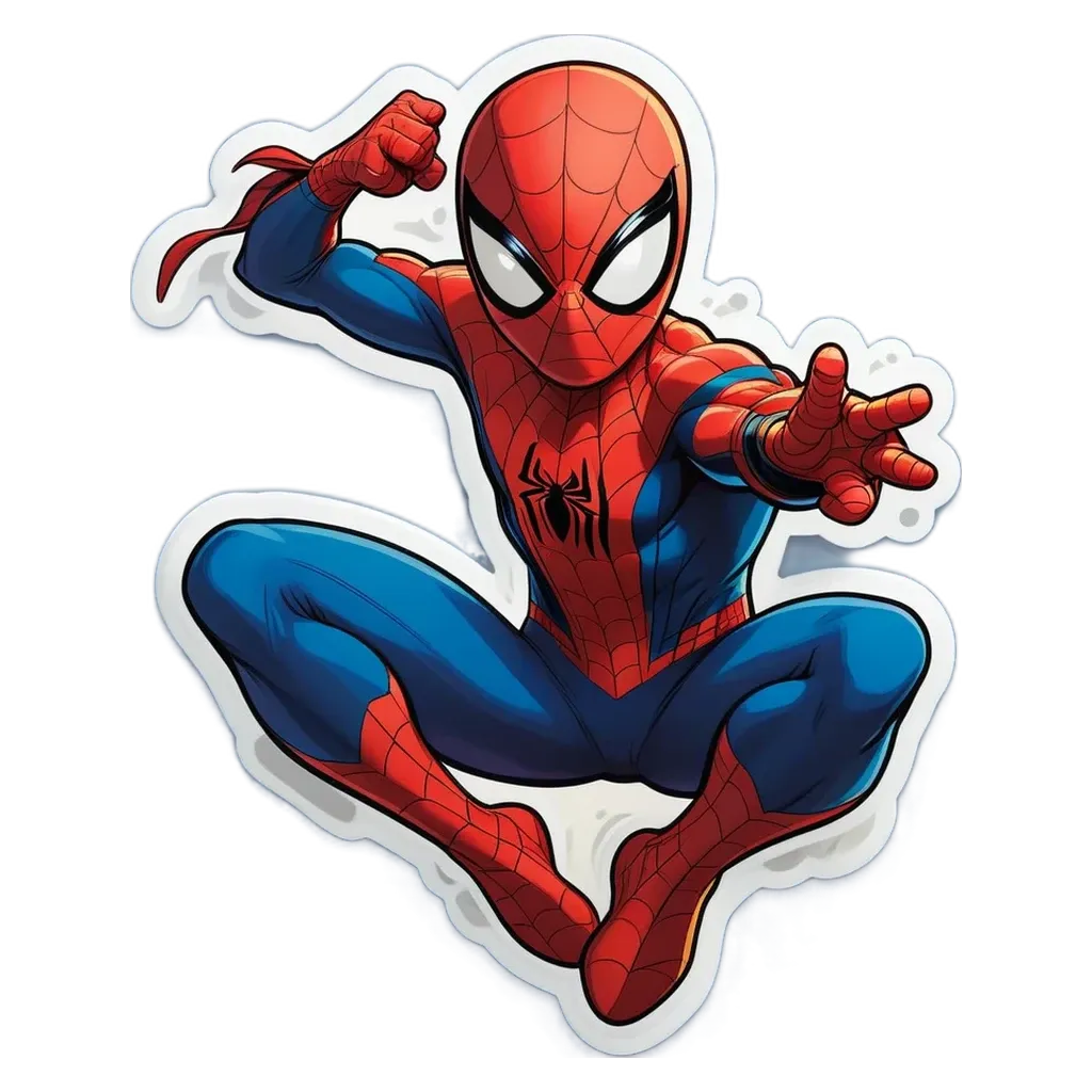 A cartoon picture of spiderman doing the splits on a black background.