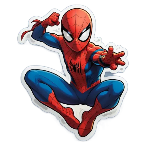 A cartoon picture of spiderman doing the splits on a black background.