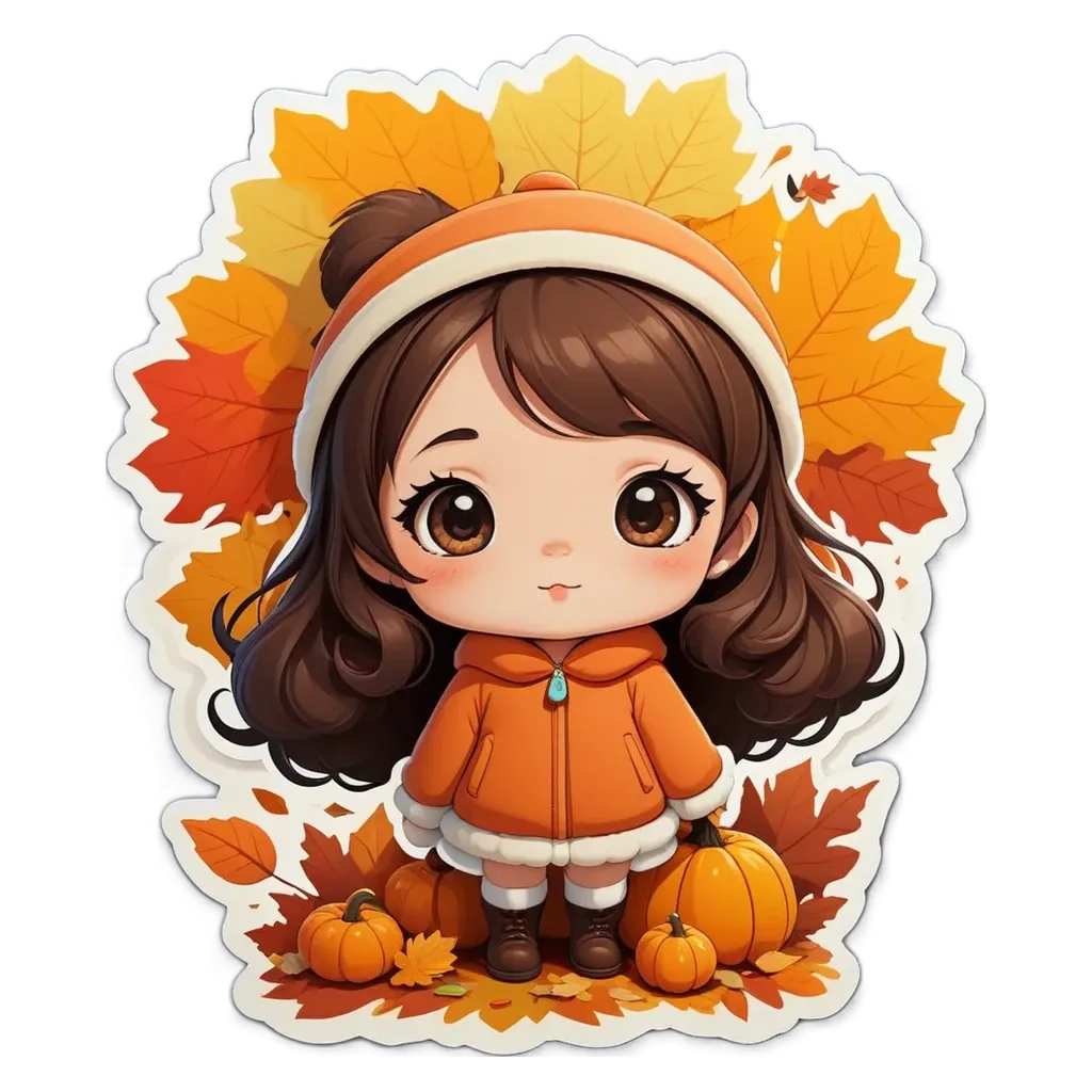 A girl is standing in front of a pile of pumpkins.