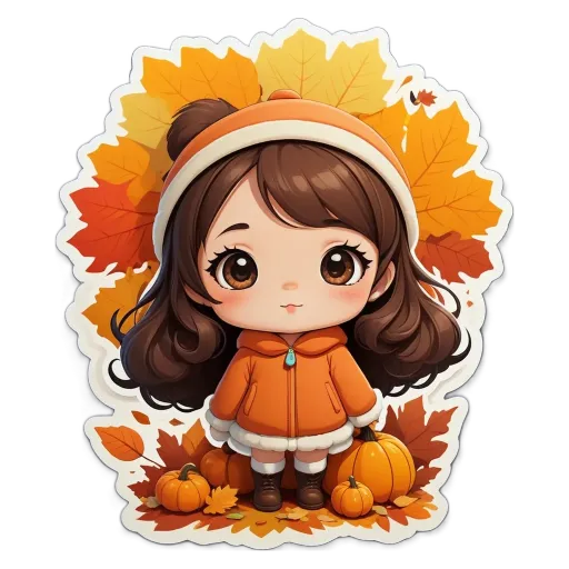 A girl is standing in front of a pile of pumpkins.