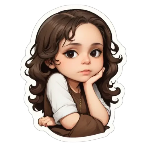 A sticker of a girl with her hand on her face.